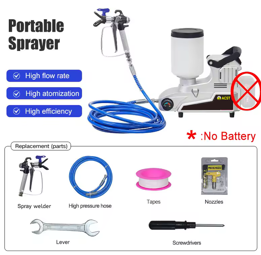 ACST Multifunctional 300W Lithium Airless Paint Sprayer with 2L Portable Electric Spray Welder (No Makita Battery)