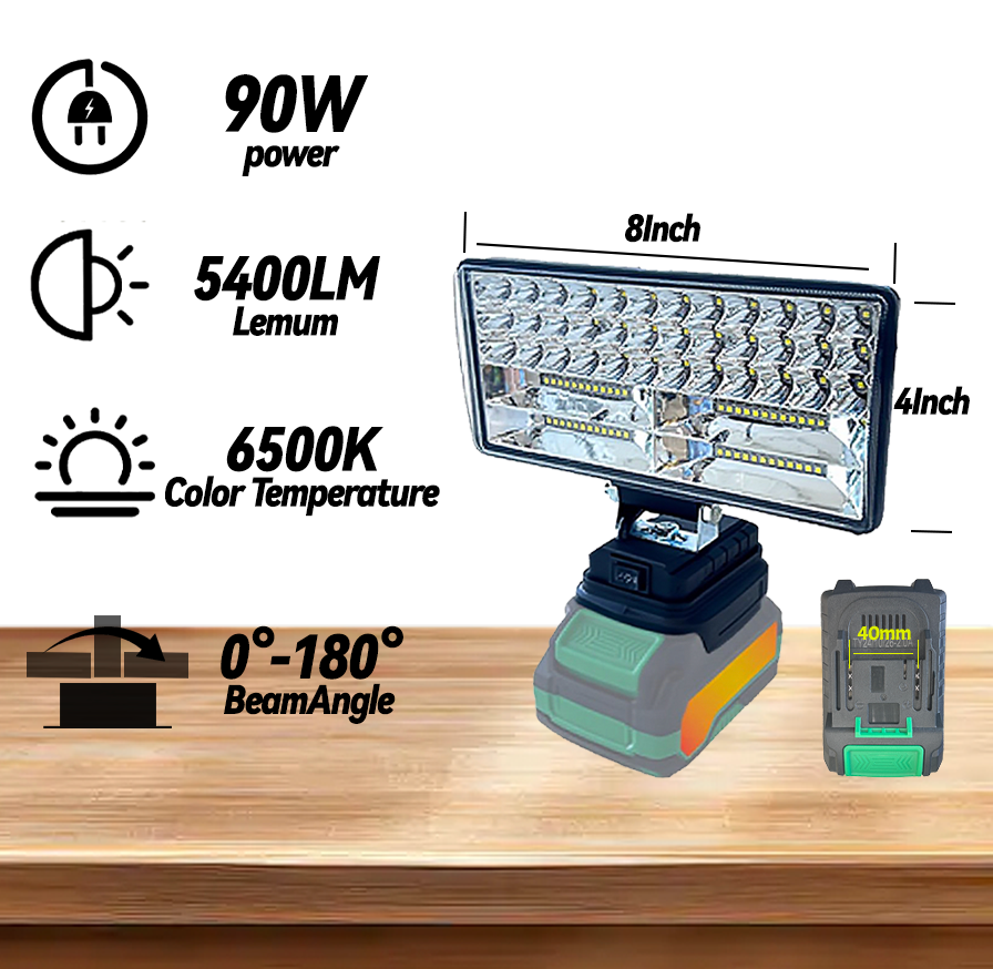Specification of Adoration Cordless LED Work Light for Dewalt 20V 90W – 5400LM Flood Light (No Battery)